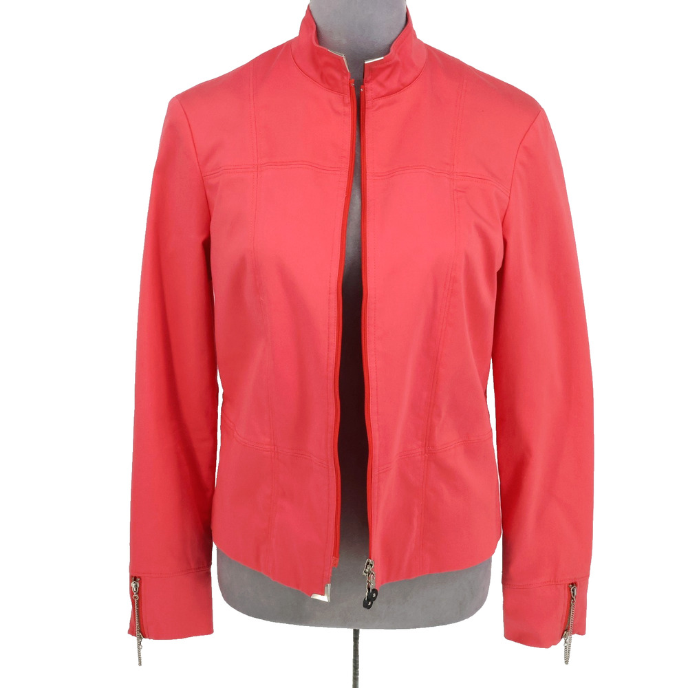 Jamie Sadock Jacket Womens Medium Coral Pink Lined Full Zip Chain Cuffs Golf